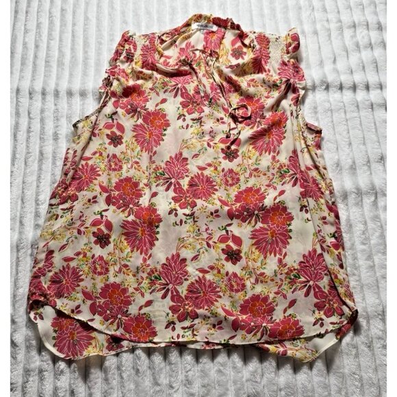 Rose & Olive Tops - Rose + Olive Pink Yellow Lightweight Floral Sleeveless Tank Blouse, SZ XL